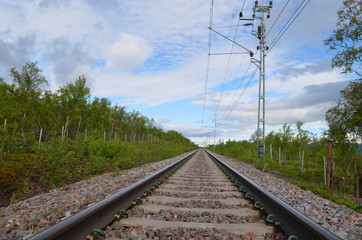 Fototapeta na wymiar Railroad track from iron line Kiruna Narvik