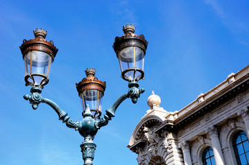 Fototapeta na wymiar Ornate street light under blue sky in Monaco.