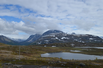 Lake in valley in Norwegian mountains, northern Scandes