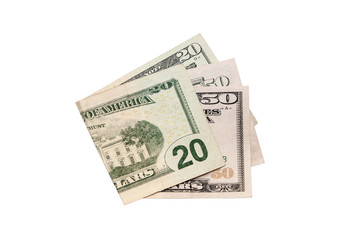 20 and 50 dollars on a white background