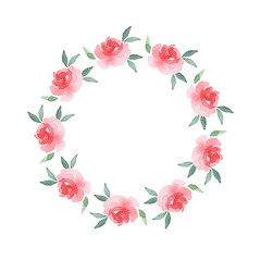 Branch of Roses. Watercolor floral round frame 02 