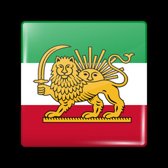 Variant Flag of Iran with Lion and Sun Emblem. Glassy Icon Squar