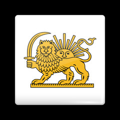Variant Flag of Iran with Lion and Sun Emblem. Glassy Icon Squar