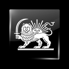 Variant Flag of Iran with Lion and Sun Emblem. Glassy Icon Squar