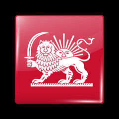 Variant Flag of Iran with Lion and Sun Emblem. Glassy Icon Squar