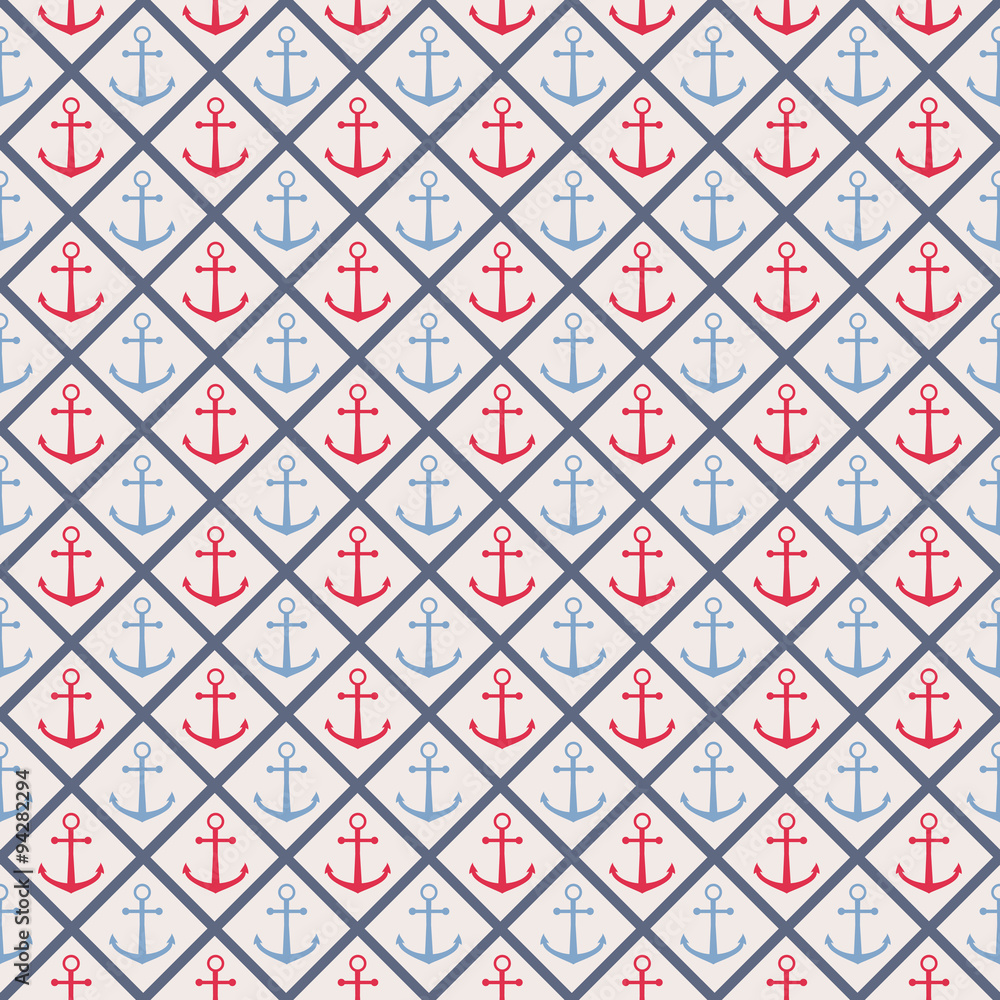 Poster seamless pattern with cross lines and anchor.
