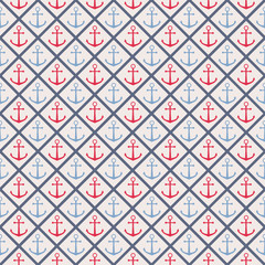 Seamless pattern with cross lines and anchor. 
