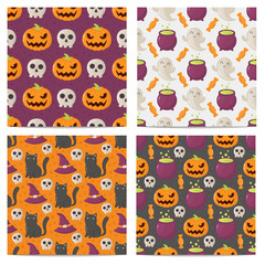Set of halloween seamless patterns.