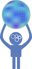 Thinking man is  holding terrestrial globe, concept icon