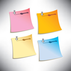 Four push-pinned notes with space for text