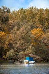 Blue boat on the river