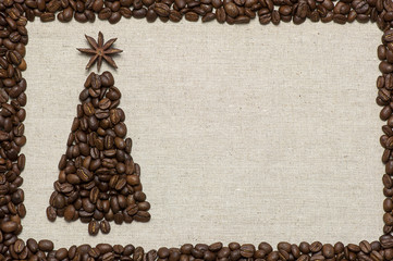 Christmas tree on sack background