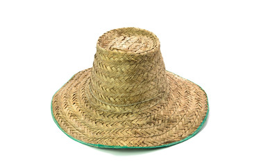 Thai farmer Old hat made of woven bamboo on white background