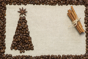 Christmas tree on sack background