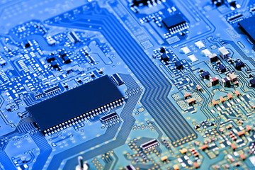 Electronic circuit board close up.