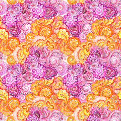 Repeating ornate eastern pattern with indian paisley. Watercolor