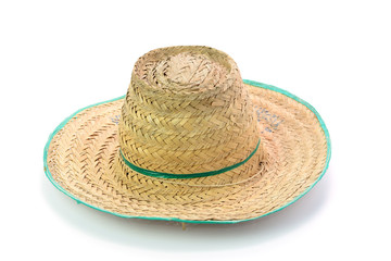 Thai farmer Old hat made of woven bamboo on white background