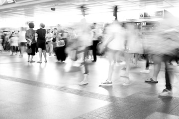 Moving blur people walking - black and white effect