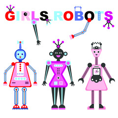 Векторная иллюстрация девочек роботов