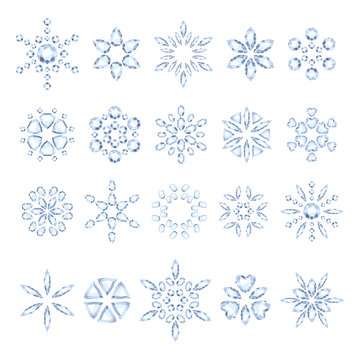 Diamond snowflakes set vector illustration.