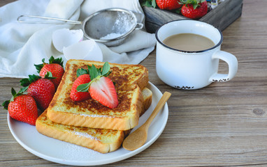 French Toasted with strawberry and Coffee, Breakfast Healthy