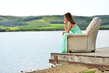 Caucasian woman relaxing at beach