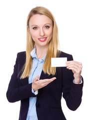 Caucasian Businesswoman show with blank name card