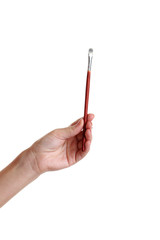 Female hand with brush for make-up isolated on white