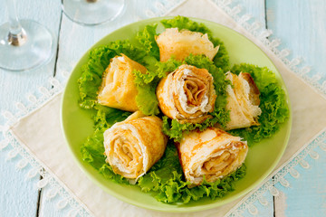 Stuffed pancakes rose cream cheese cottage cheese