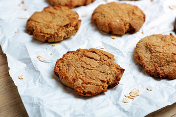 Homemade cookies on paper close up