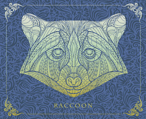 Ethnic patterned head of raccoon