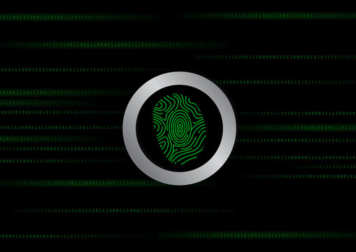 Vector : Green binary number and finger print on black backgroun