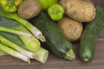 Freshly harvested vegetables. Diet food. The concept of weight loss. Healthy homemade food. Domestic cultivation of vegetables.
