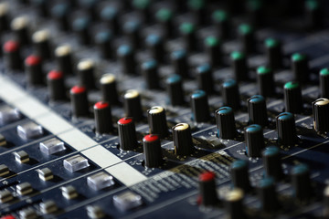 Audio mixing console closeup