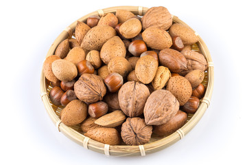 Mix nuts in wicker basket