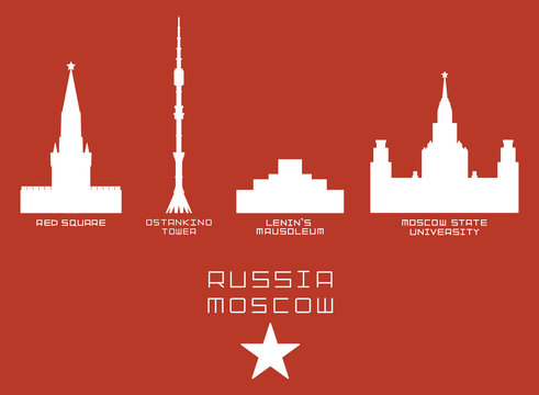 Russia Moscow city shape silhouette icon set -Red Square