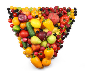 Fresh fruits and vegetables isolated on white