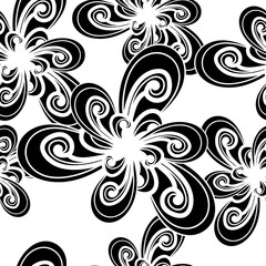 Abstract background. Black and white pattern. Floral seamless ba
