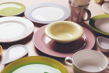 Set of different plates on the table