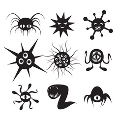 Fototapeta premium Set of Virus flat icon with emotion. Bacteria and cancer cell