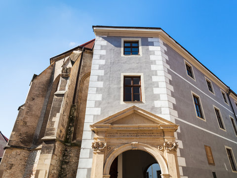 gate of gothic Clarissine Church in Bratislava