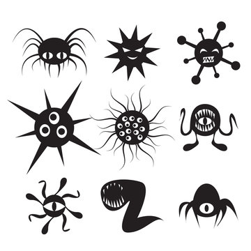 Set of Virus flat icon with emotion. Bacteria and cancer cell
