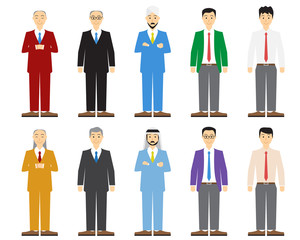 Set of old and young business man in flat style