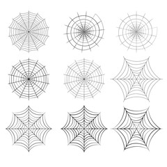 Set of spider web in silhouette style