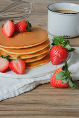 Pancake with Strawberries and Syrup