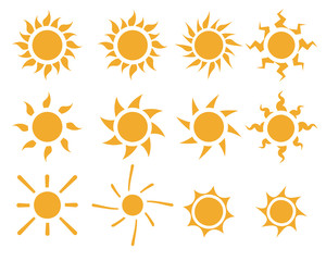 Set of sun icons in many style