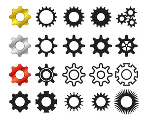 Set of cog icons in many style