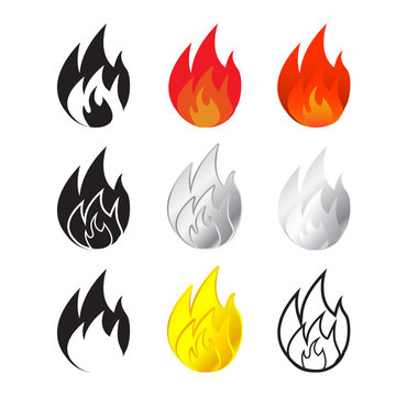 Fire and flames icon in many style