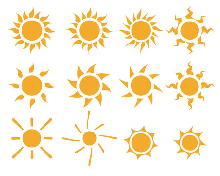 Set of sun icons in many style