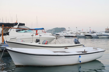 Fototapeta premium Boats in the harbour in Budva, Montenegro